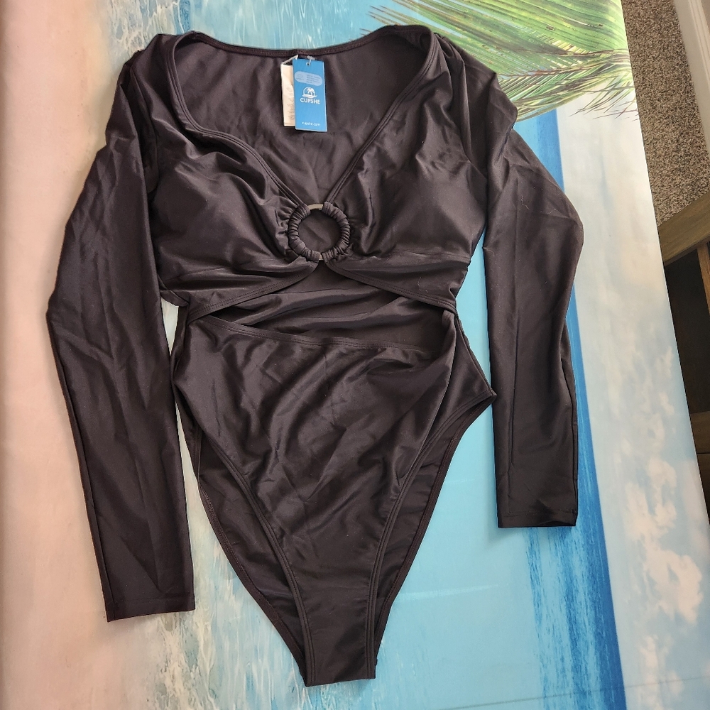 CUPSHE Women's Black One Piece, LongSleeve 50+UPF